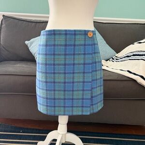 Lilly Pulitzer Blue and Green Plaid Mini Skirt with Button